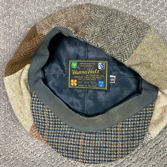 Hanna Hats Flat Cap Cabbie Newsboy Hat Small Herringbone Tweed Wool Patchwork - Picture 6 of 7